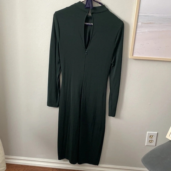 Dark Green Bebe Fitted Long Sleeve Midi Dress - Picture 3 of 6